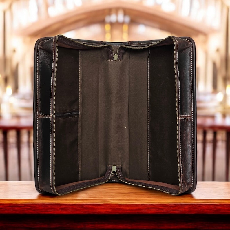Handcrafted Full Grain Leather Bible Cover With Zipper - UK - View #3