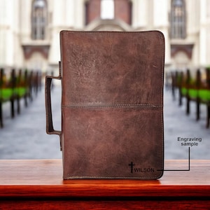 Personalized Leather Cover for Bible, Custom Holy Bible Book Case, Christian Gifts for Women & Men, Cover with Zipper and Handle, Book Cover