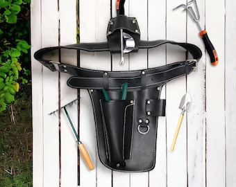Cinturón de herramientas de cuero negro: Jardinero, electricista, carpintero