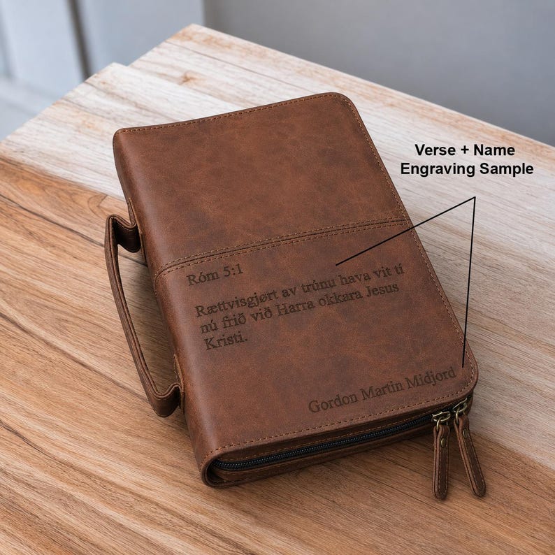 Leather Bible Cover with Durable Handle, Protective Church Bag with Zipper Pocket, Perfect for Bible Study Book Lovers, & Bible Accessories image 8