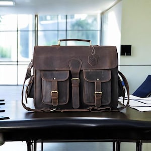 Leather Messenger Bag for Men, 18 Inch Laptop Crossbody, Personalized Leather Shoulder Satchel Bag for Men, Full Grain Business Briefcase