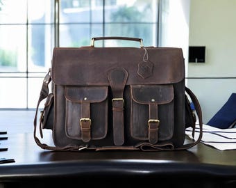 Leather Messenger Bag for Men, 18 Inch Laptop Crossbody, Personalized Leather Shoulder Satchel Bag for Men, Full Grain Business Briefcase