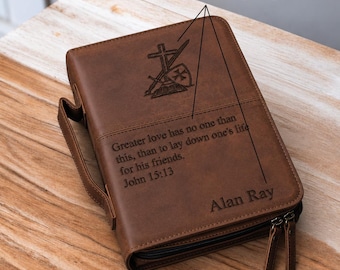 Personalized Leather Bible Cover, Custom Engraved Christian Book Case,