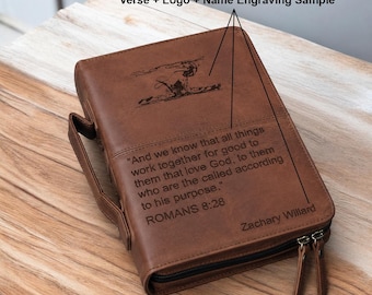 Leather Bible Cover for Men & Women, Durable Carrying Book Case Church Bag for Bible Accessories with Handle and Zippered Pocket