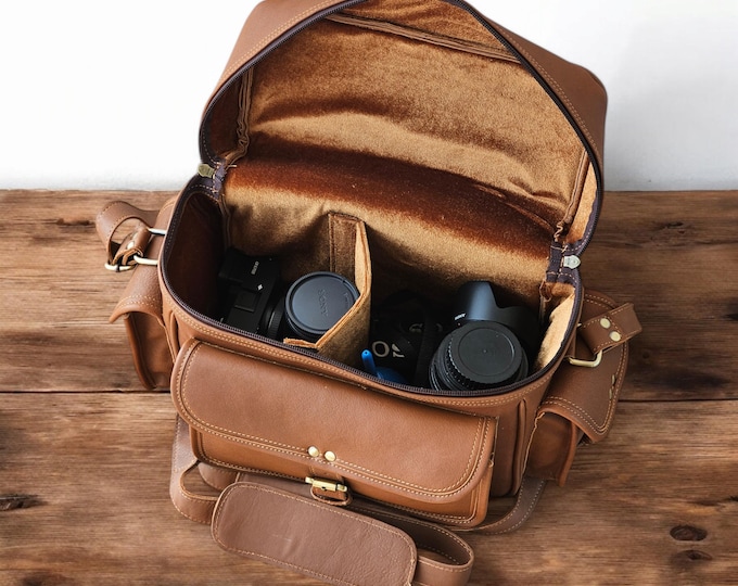Personalized Leather Camera Case for Women Men Crossbody Camera Bag, Handcrafted DSLR/SLR Camera Bag, Crossbody Bag Gift for Photographers