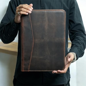 Porte-documents en cuir personnalisé pour homme et femme avec porte-documents, carte, iPad et stylo - Organiseur professionnel pour bloc-notes