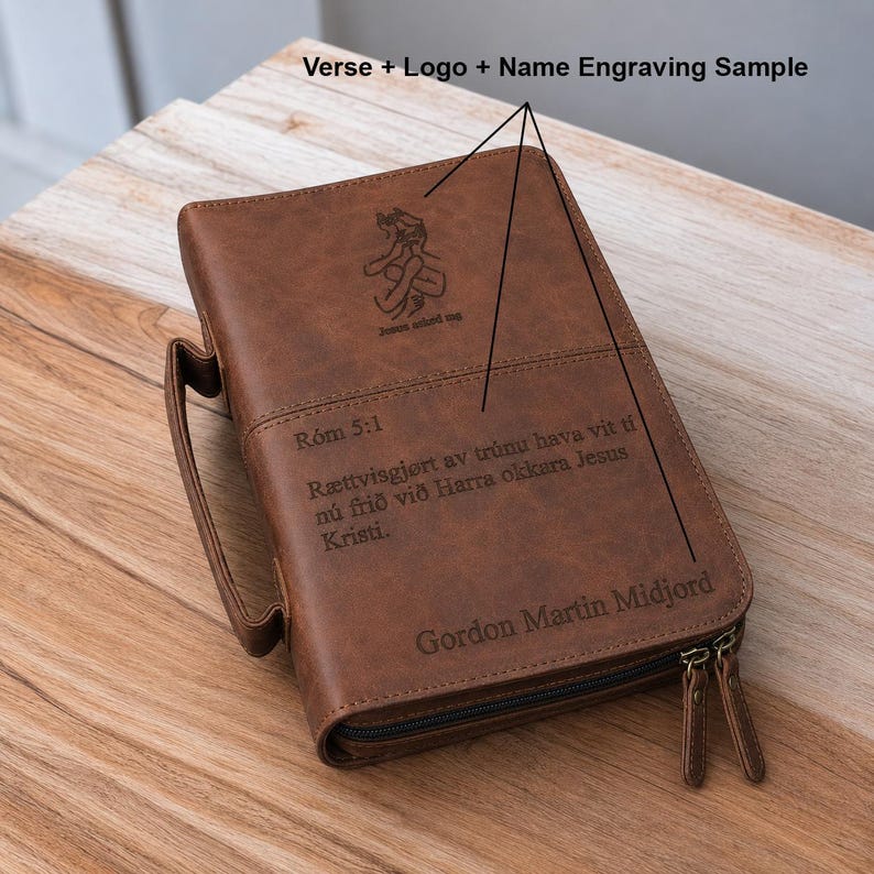 Leather Bible Cover with Durable Handle, Protective Church Bag with Zipper Pocket, Perfect for Bible Study Book Lovers, & Bible Accessories image 11