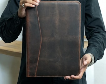 Personalisierte Büffelleder Mappe: Blockhalter, Business Organizer