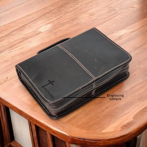 Leather Bible Cover with Handle & Zipper | Personalized Bible Case for Men Women | Large Bible Book Cover | Custom Faith Gift for Christians
