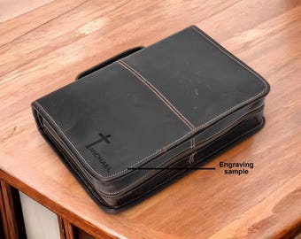 Leather Bible Cover with Handle & Zipper | Personalized Bible Case for Men Women | Large Bible Book Cover | Custom Faith Gift for Christians