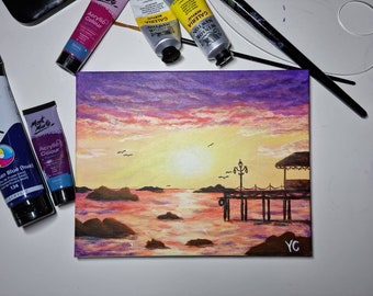 Original Gemälde - Sonnenuntergang über dem Meer