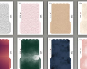 Plantillas de sobres imprimibles para diario creativo, efímeros, manualidades con papel, suministros para hacer tarjetas, juego de sobres rústicos para álbum de recortes, 4 x 6 pulgadas PNG