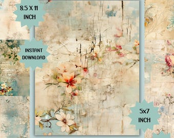 Printable Papers Distressed Vintage Inspired Printable Scrapbooking Junk Journal Printable Floral Botanical Craft Paper Rose A4&USA