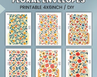 Sobres imprimibles, plantillas de sobres de papelería, sobres para cartas, sobres para tarjetas, sobres para armar, conjuntos de sobres florales, imprimibles, PNG de 4 x 6 pulgadas
