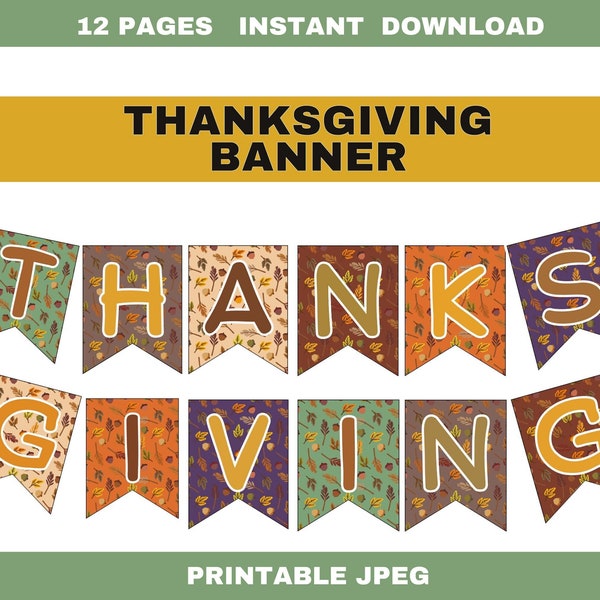 Printable Banner Thanksgiving Fall Decor Thanksgiving Bunting Printable DIY Fall Leaf Digital Instant Download Bunting Thanksgiving Decor