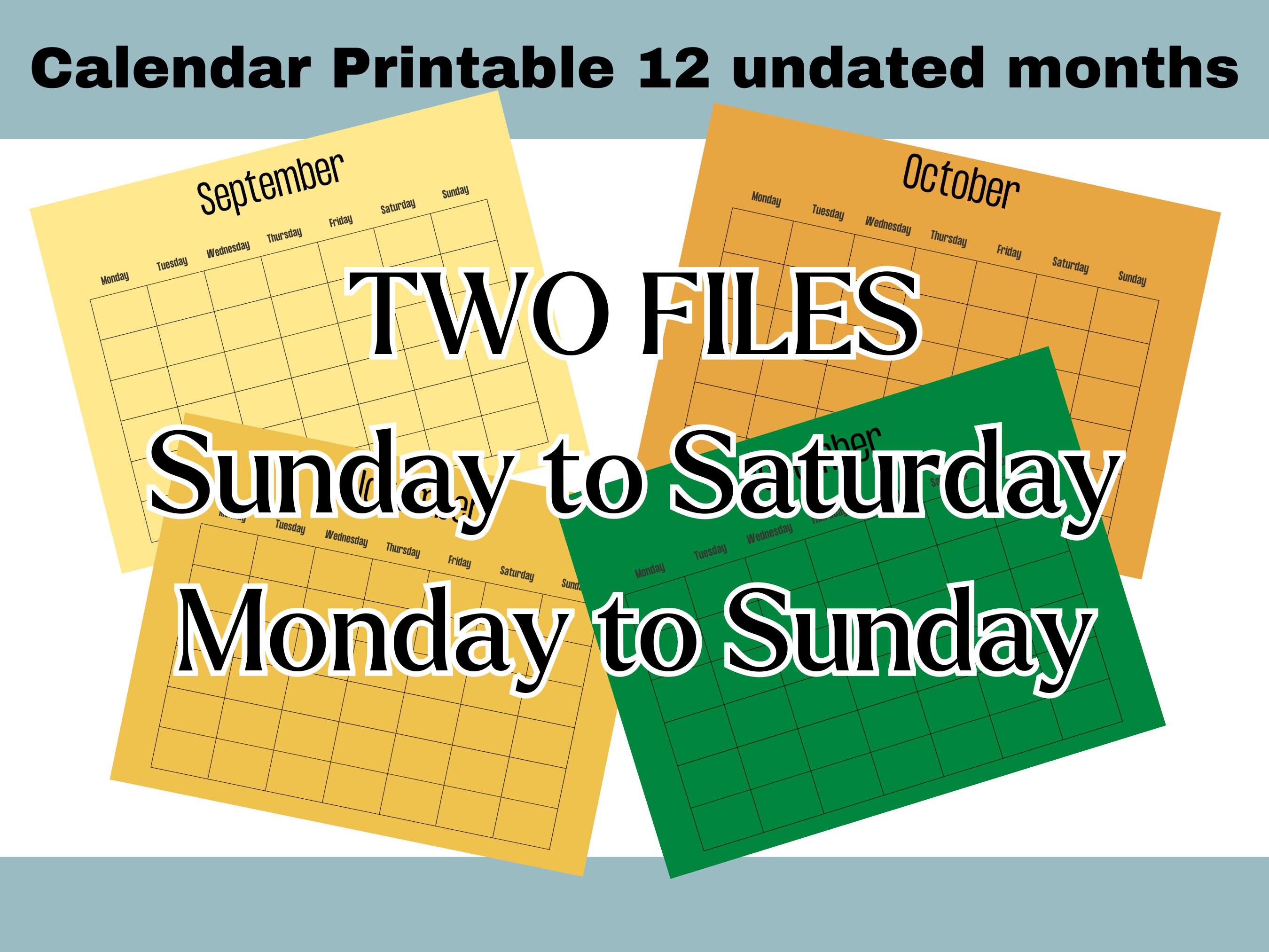 Undated Calendar Printable Monthly Blank Calendar Minimalist Horizontal