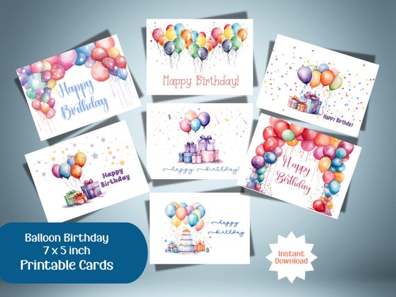 Birthday Card Printable Bundle Balloons Card Birthday Printable Cards Birthday Cards Best Friend Birthday Card Birthday Daughter 7x5inch