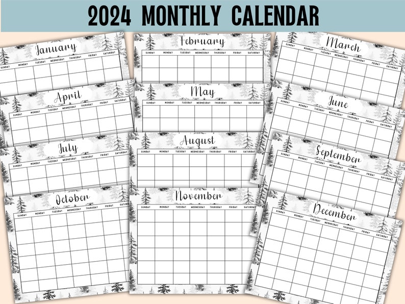 Calendar A4 Woodland Printable Undated Download 2024 12 Month Printable 