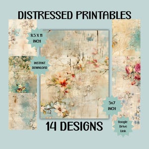 Distressed Floral Printable Paper, Scrapbook Ephemera (Digital Download)