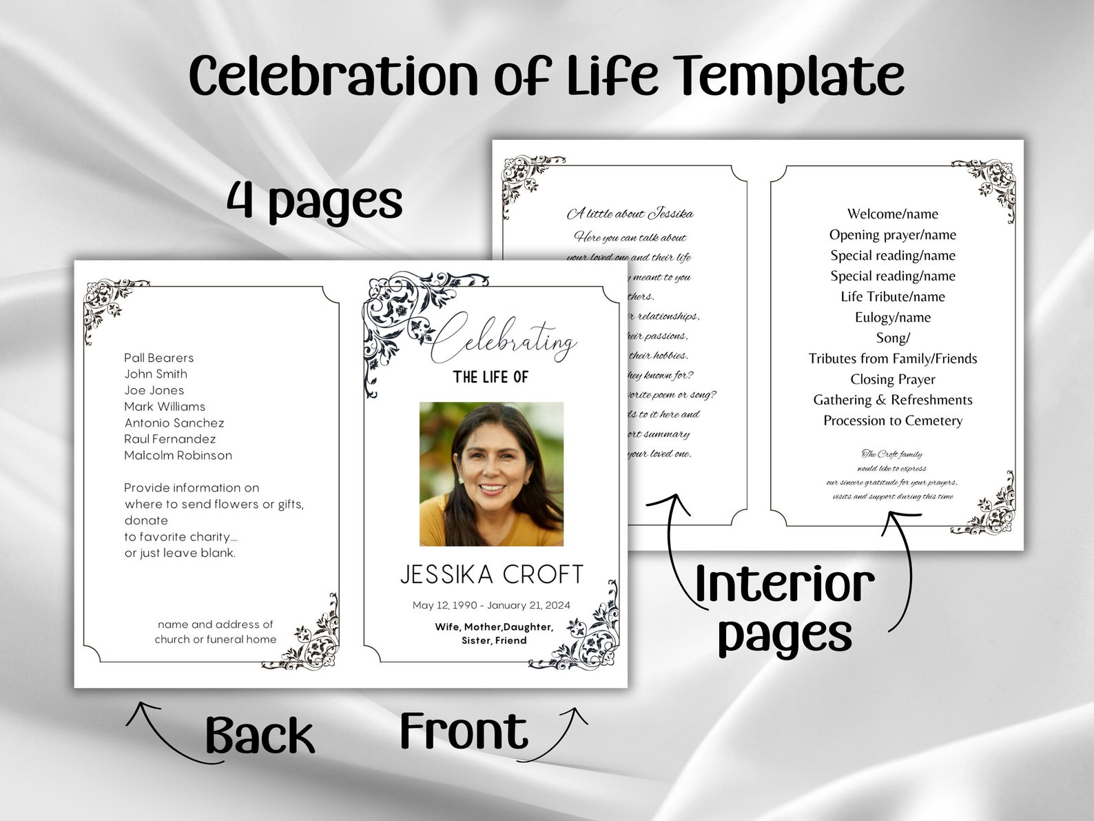 Funeral Program Template Editable in Canva Memorial Template Editable ...