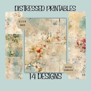 Papéis imprimíveis desgastados, scrapbook, itens efêmeros, diário de lixo para impressão, aparência vintage, papel para impressão, criação de cartões, papéis digitais 8,5 x 11,5 x 7 polegadas