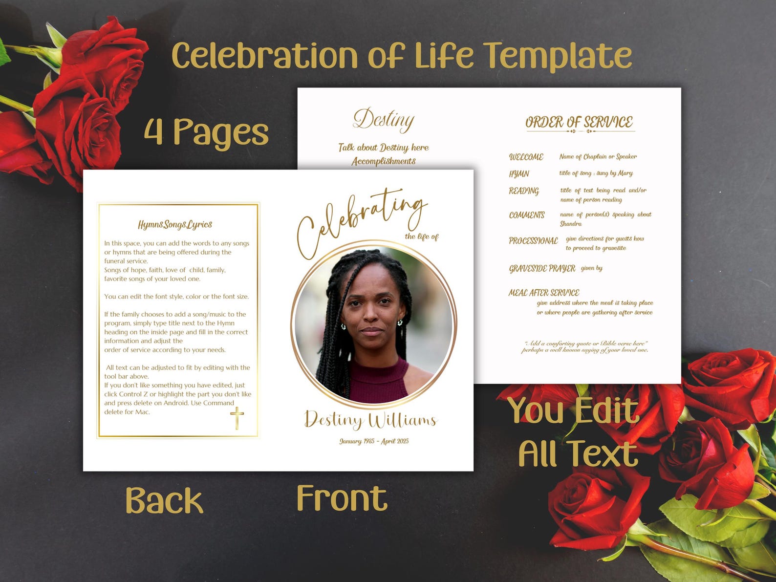 Funeral Program Template Editable in Canva Memorial Template Editable