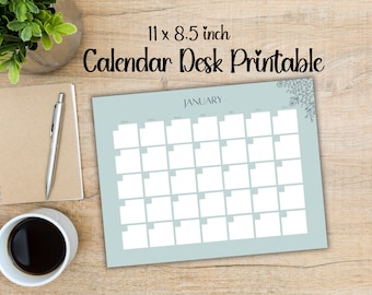 Calendar Printable Blank Desk Calendar for Office Wall Printable Calendar Fridge Printable Landscape Calendar Green DIY Simple Calendar Sage