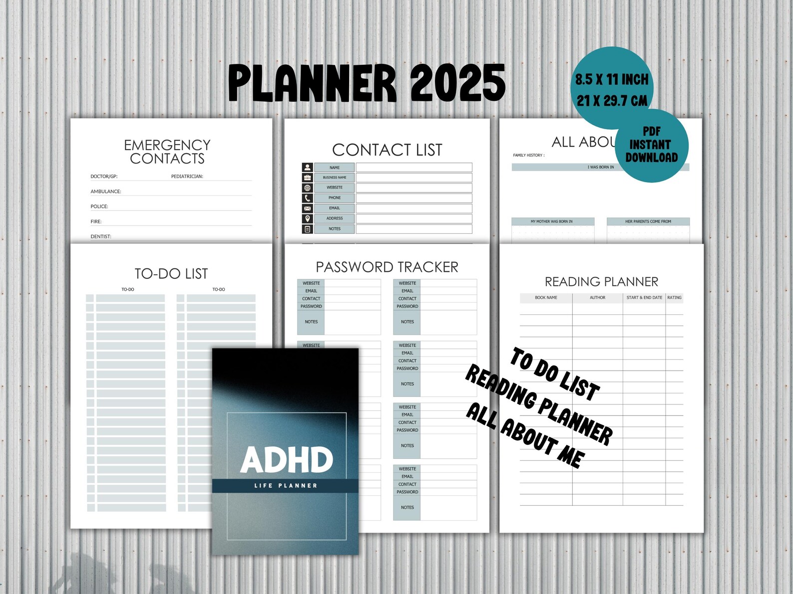 Planner ADHD Printable Daily Planner 2025 Monthly Budget Grocery List ...