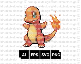 Charmander Pixel Art / Patrón de cuentas Pokemon Perler (SVG, EPS, AI)