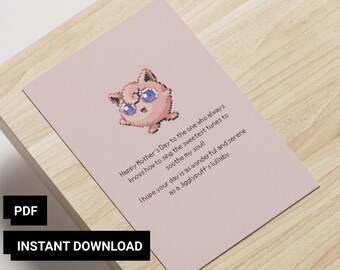 Tarjeta del Día de la Madre de Jigglypuff / Tarjeta Pokémon imprimible (PDF de 4x6)