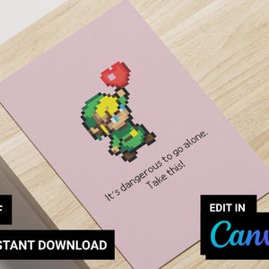 Legend of Zelda-valentijnskaart | Afdrukbare Valentijn voor gamers | Digitale download | Thuis afdrukken | Bewerkbaar in canvas