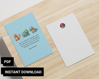 Tarjeta de cumpleaños de Pokémon / Iniciales de la 1.ª generación (Descarga digital)