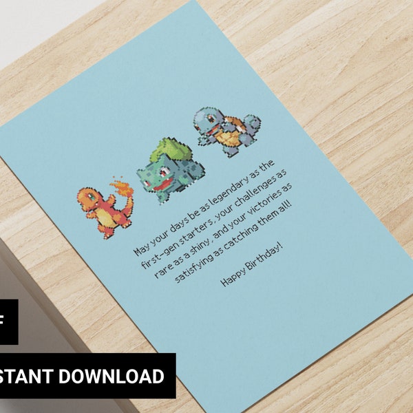 Printable Pokemon Happy Birthday Card | Happy Birthday Pokemon Themed Card | Pokemon Card | Fun Birthday Card | 4x6 Birthday Card