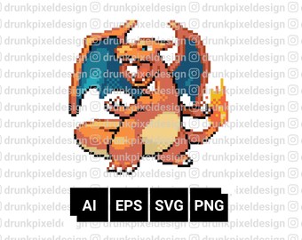 Charizard Pixel Art / Pokémon personalizable SVG, PNG