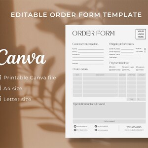 Customizable Order Form Template: Printable A4 & Letter Size (Digital Download)