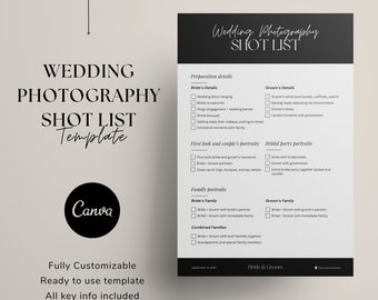 Wedding Photography Shot List Template: Customizable Checklist (Digital Download)