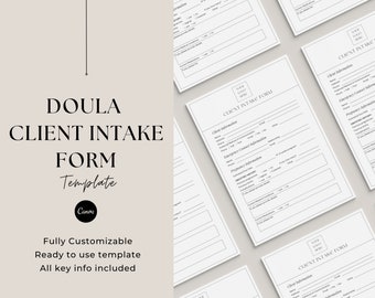 Modèle de formulaire d'admission client Doula : formulaires commerciaux modifiables (A4 et lettre US) (téléchargement numérique)