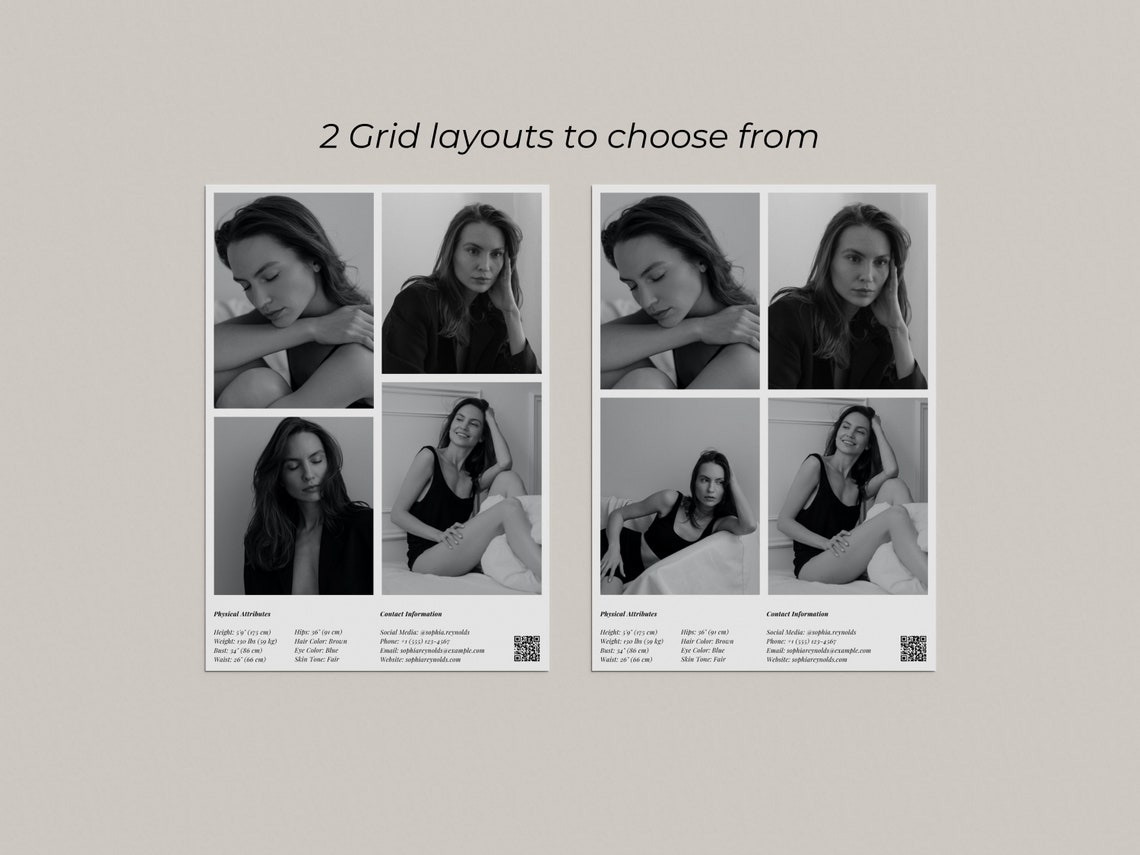 Z Card Design Model Z Card Template - Model Comp Card Template - Editable Photocard and ...