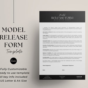 Model Release Form Template - Photo Model Release Form - Photography Model Release Form Agreement - Copyright Form For Photography Business