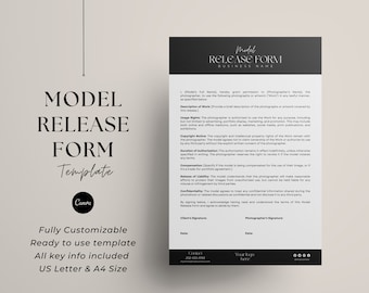 Photo Model Release Form Template: Customizable Photography Agreement (Canva, A4 & US Letter)