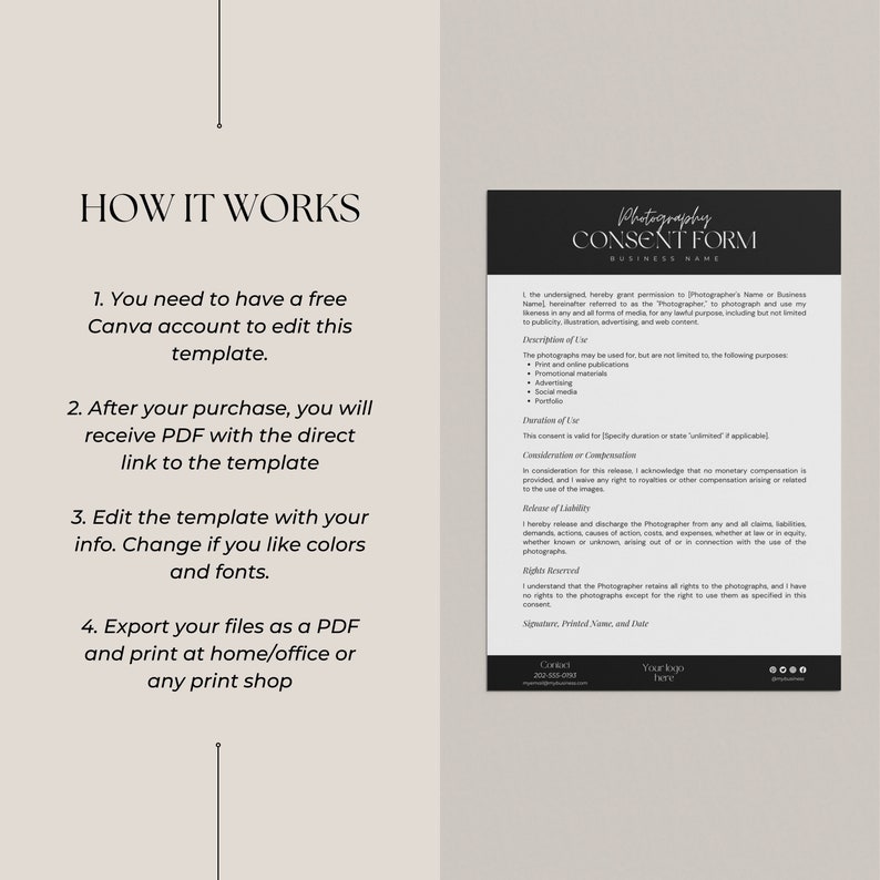 Photography Consent Form Template: Editable Canva Form - Etsy