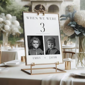 Numéros de table de mariage avec photos | Quand nous étions numéros de table | Numéros de table de réception pour mariage | Numéros de table avec âge