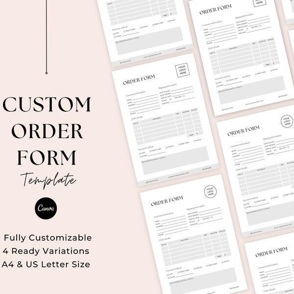 Customer Order Form Template | Editable Order Form Template | Purchase Order Form | Printable Craft Order Form For Small Business