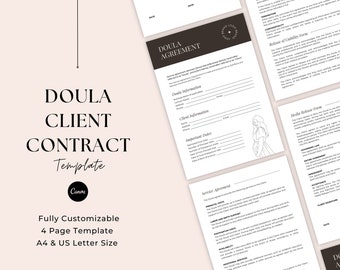 Bewerkbare Doula-contractsjabloon geboorte: Doula-zakelijke formulieren (A4 en letter)