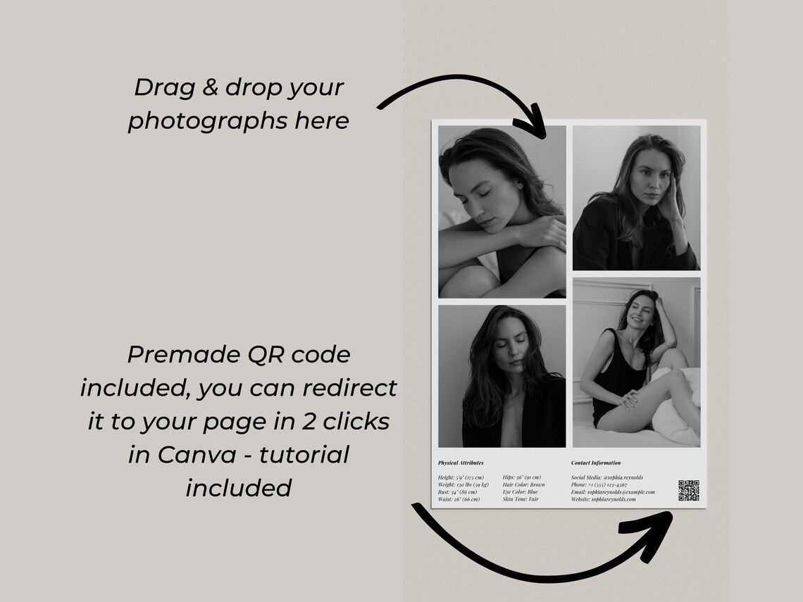 Z Card Design Model Z Card Template - Model Comp Card Template - Editable Photocard and ...