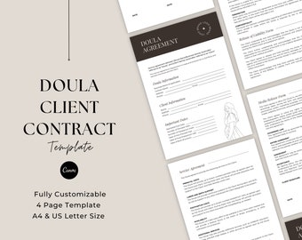 Modèle de contrat de naissance modifiable pour doula : formulaires client et éléments de marque