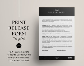 Photography Print Release Form Template: Customizable Media Agreement (Digital Download)