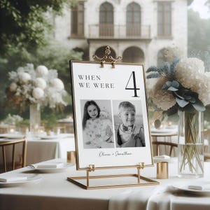Números de mesa de boda con fotos / Cuando éramos números de mesa / Números de mesa de recepción para boda / Números de mesa con edades