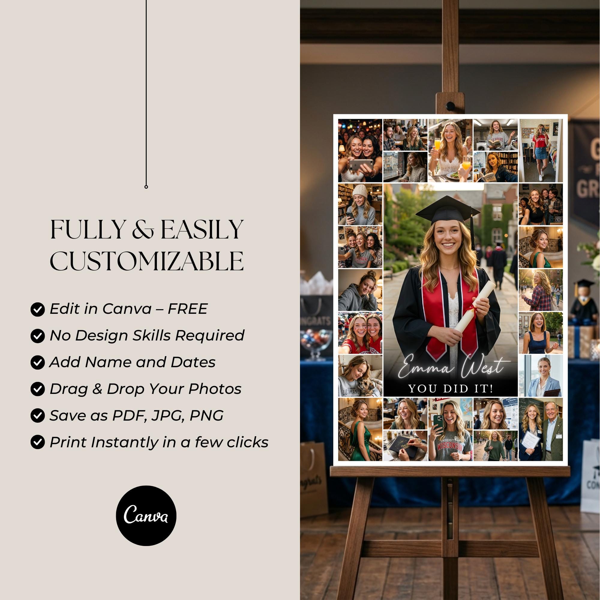 Graduation Photo Collage Template Class of 2026, Graduation Welcome ...