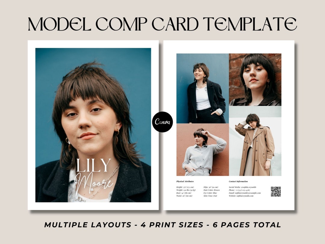 Model Z Card Template Model Comp Card Template Editable Canva Fashion